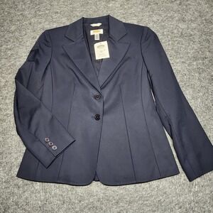 Talbots Womens Petites Navy Blue Two Button Blazer Jacket Stretch Business 4 NEW